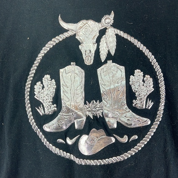 Vtg Kavio Designs Long Sleeve Shirt Black Silver Cowboy Boots Western Womens OS - Picture 2 of 14